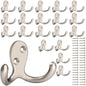 IBosins 20 Pack Heavy Duty Coat Hooks Wall Mounted with 40 Screws Wall Hooks Retro Double Prong Hooks Utility Hooks for Coat, Scarf, Bag, Towel, Key, Cap, Cup, Hat - color: 20 Pcs Silvery