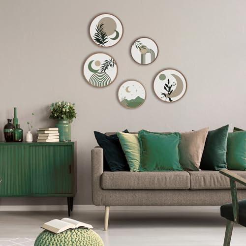 ONIZHITY 5 Pcs Boho Wall Art - Geometric, Minimalist Bohemian Design for Living Room, Bedroom, Bathroom - Farmhouse Green - 10'' and 8'' - color: Green Boho