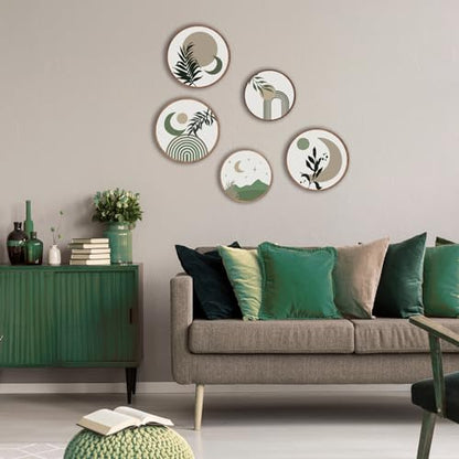 ONIZHITY 5 Pcs Boho Wall Art - Geometric, Minimalist Bohemian Design for Living Room, Bedroom, Bathroom - Farmhouse Green - 10'' and 8'' - color: Green Boho