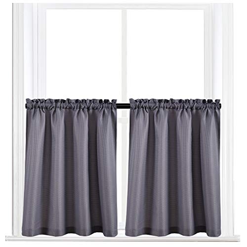 Valea Home Waffle Weave Textured Half Window Tier Curtains for Kitchen Water Repellent Window Covering Bathroom Short Curtains, 72" x 36", Grey, Set of 2 - color: Grey, size: 36"W x 36"L (Pack of 2)