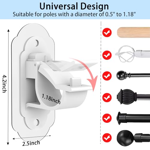 No Drill Curtain Rod Brackets， No Drill Needed Curtain Rod Holders, Adhesive Curtain Rod Holder，Multipurpose Nail Free Stick on Curtain Rod Hooks Self Adhesive Rod Holder Hooks（White 4Pcs） - color: White-4pcs