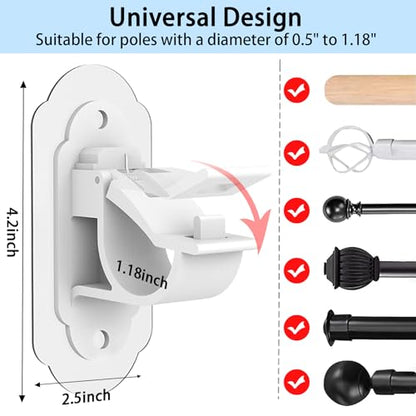 No Drill Curtain Rod Brackets， No Drill Needed Curtain Rod Holders, Adhesive Curtain Rod Holder，Multipurpose Nail Free Stick on Curtain Rod Hooks Self Adhesive Rod Holder Hooks（White 4Pcs） - color: White-4pcs