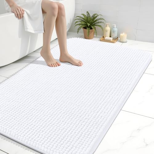 Arotive Bathroom Rugs 40" x 32", Ultra Soft Absorbent Chenille Bath Rugs, Non-Slip Rubber Backing, Machine Washable Bath Mats for Bathroom Floor, Tub and Shower, Home Decor Accessories, White - color: White, size: 40" X 32"