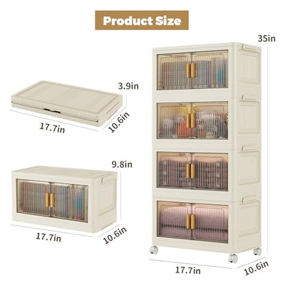 28 Qt Plastic Storage Bins with Lid, Collapsible Closet Organizer and Storage Drawers, Stackable Storage Containers with Wheels, Clothes Storage Cabinet Home Organization, 4Pack - size: 30Gal-4pack