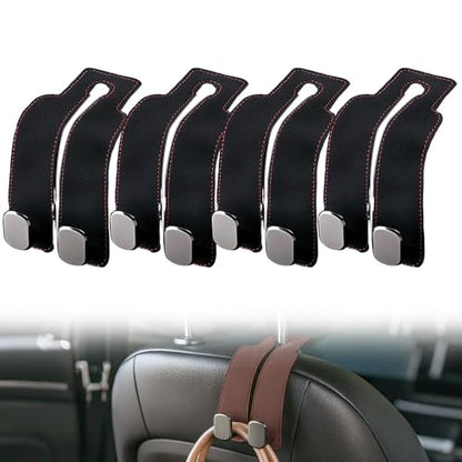 2026 New Car Seat Headrest Hooks for Purses and Bags - Support Car Headrest Hooks for Purses and Bags Coat, Leather Car Bag Purse Holder with Double Hooks (Black-4PC) - color: Black-4PC