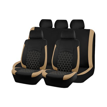 Car Seat Cover Full Sets, Polyester Foam Breathable Waterproof Vehicle Split Front Rear Seat Protectors, Automotive Interior Chair Cushion Pad, Universal for SUV RV Truck (Beige) - color: Beige