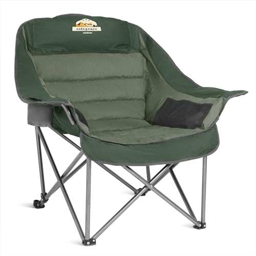 Colegence Oversized XL Padded Camping Chair Wide Heavy Duty Lawn Chairs Support 450 LBS Portable Folding Giant Plus Camp Chair with Side Pocket Cup Holder for Outdoor Outside Sports Baseball-Green - color: Green, size: Single Pack