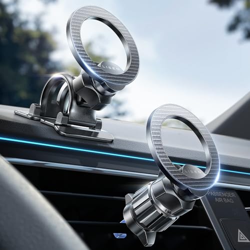 LISEN for MagSafe Car Phone Mount -Strong Magnets Magnetic Phone Holders for Your Car 2-in-1 Vent Dashboard Magnet Cell Phones Holder Mounts Car Accessories Gitfs for Men Women fit iPhone, CarbonFiber - color: Carbon Fiber