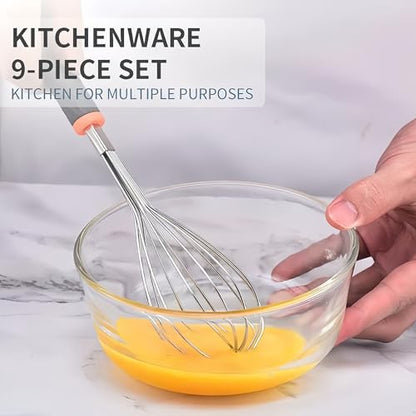 9-in-1 Kitchen Gadgets Set: Whisk, Grater, Ice Cream Spoon, Bottle Opener, Peeler, Cheese Knife, Pizza Cutter, Garlic Press & Can Opener - Space Saving Utensil Organizer for Small Kitchen