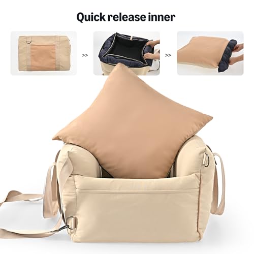 Amazon Basics Dog Car Seat, Pet Booster for Small-Medium Dogs with Leash & Washable Cover, Beige - color: BEIGE