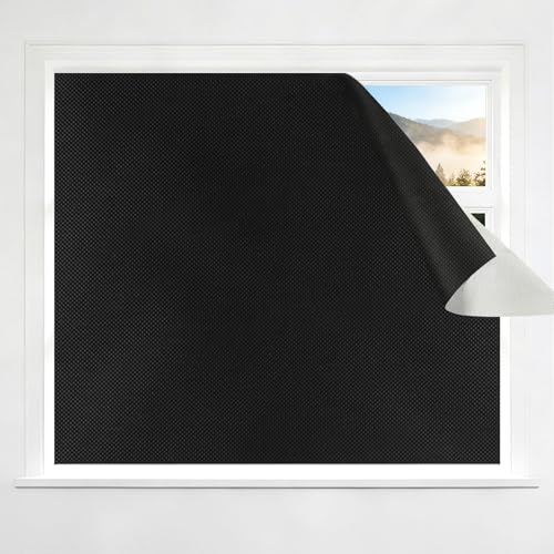 100% Blackout Curtains for Bedroom, No Drill Window Shades, Portable DIY Blackout Blinds with Stickers & Tabs for Travel, RV, Dorm, Nursery & Media Room (57" x 79", Black) - size: 57"W x 79"H