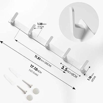 5 Hooks Matte White Bathroom Towel Hooks Mounted Wall Adhesive Heavy Duty Farmhouse Bath Coat Stick on Rack Hat Wall Hook Sticky White Kitchen Robe Rack Coat Hook White 5 Hooks Rack Towel for Bathroom - color: White, size: 17.12*1.18*1.38 inch（5hooks）
