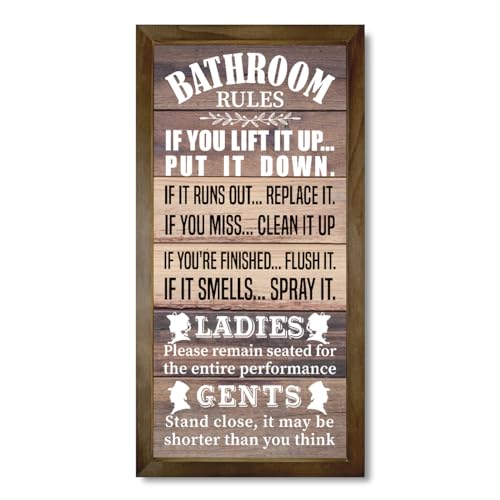 Rustic Bathroom Decor Rules Wood Sign, Frame Western Bathrooms Decors, Farmhouse Bathroom Décor, Rustic Bathrooms Door Rules Décor Sign - color: Bathroom13