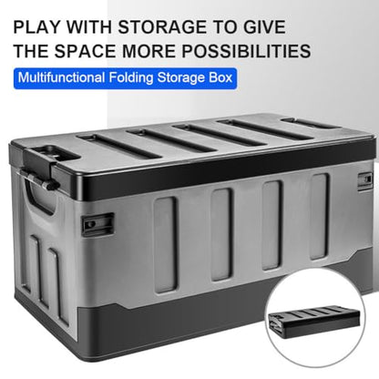 60L Collapsible Camping Storage Box with Lid and Handles, Large Capacity Portable Folding Storage Container, Heavy Duty Car Trunk Organizer for Outdoor Home Travel