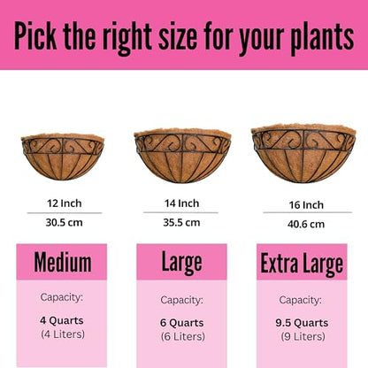 LaLaGreen Wall Hanging Planters, 6 Pack, 12 Inch Balcony Flower Baskets with Coco Liner Outside, Outdoor Vertical Garden, Fence Pots Holder Half Round Semi Circle Rail Railing Deck Porch Balcony Patio - size: 12" (30.5cm) x 6 Pack