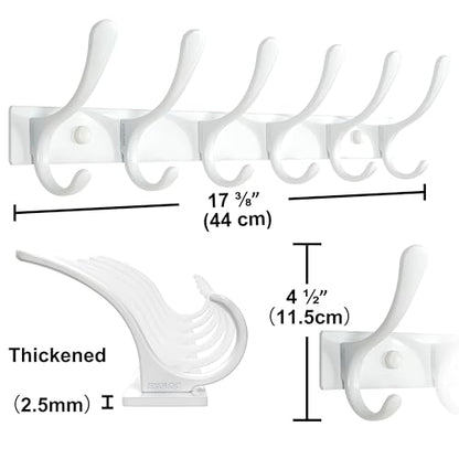 SKOLOO Heavy Duty Wall Mounted Coat Rack - 6 Hooks, Stainless Steel, Pack of 2, Sturdy Coat Hooks for Hanging Clothes, Jacket, Hat, White - color: White, size: 6 Hook(2 Pack)