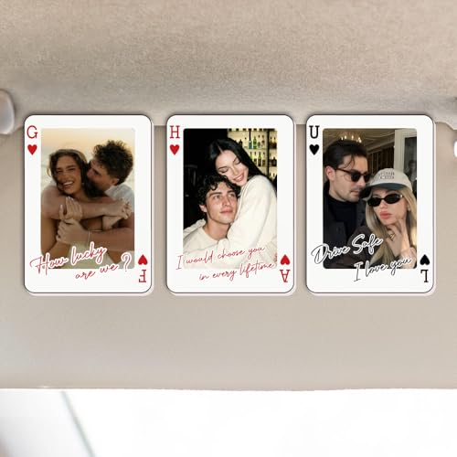 IZI POD Drive Safe I Love You Car Visor Clip, Personalized Couple Photo Sun Visor Clip, Custom Playing Card Picture Car Decor, Unique Gift for Couples, Valentine's Day - color: Car Playing