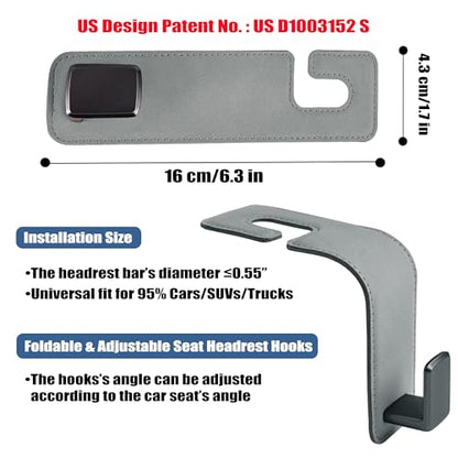 Amooca Car Seat Back Hook Universal Auto Storage Hanger Suede with Metal Car Seat Organizer for Handbag Purse Coat Umbrellas Grocery Bags 2 Pack Light Gray - color: Light Gray