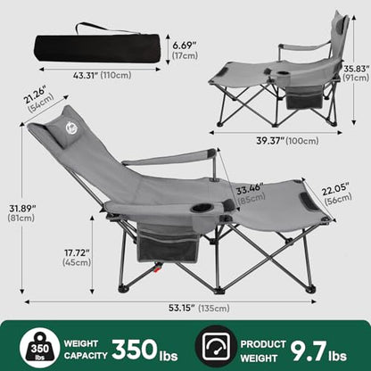 Northroad Foldable Camping Chair w/Foot Rest, Outdoor 6 Legged Beach Chair w/Footrest, Adjustable 90°- 135° Reclining Lounge Chair w/Detachable Pillow, Cup Holder & Carry Bag