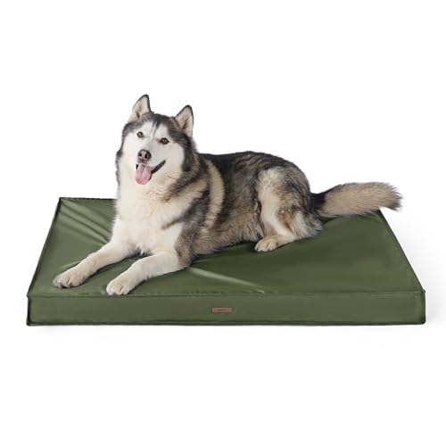 LE SURE Outdoor Waterproof Dog Bed for Extra Large Dogs, XXL Orthopedic Egg Crate Foam Pet Bed with Oxford Fabric Surface and Removable Washable Cover, Pet Mat 48''x30'', Green - color: Olive Green, size: 48"L x 30"W x 4"Th