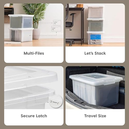 IRIS USA File Box, Plastic File Organizer with Lids for Letter/Legal File, Portable Document Box For Moving, Storage Bin with Durable and Secure Lid, Stackable Nestable BPA-Free, Pearl 35 Qt. 8 Pack - style: Pearl - 8 Pack
