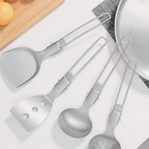 Camping Cooking Utensil Set, 6 Piece Stainless Steel Portable Cookware Set, Foldable Camp Utensil Tools For Outdoor Grilling BBQ Travel Road Trip