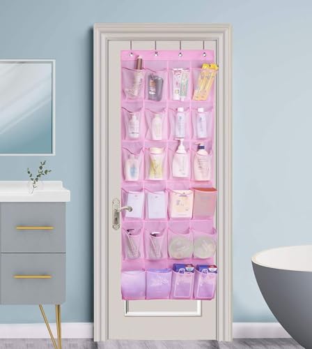 MISSLO Over The Door Shoe Organizer 24 Large Mesh Pockets (Pink) - color: Pink