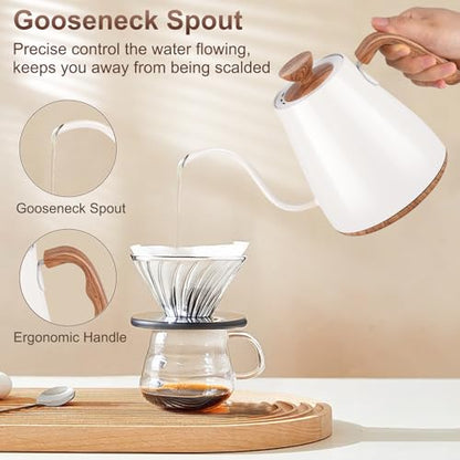 Gooseneck Electric Kettle, Intelligent Temperature Control, Stainless Steel Inner, Quick Heating, for Pour Over Coffee, Brew Tea, Boil Hot Water, 1000W 0.9L Cream White - color: Cream White