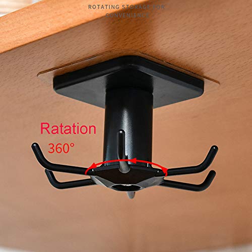 2pcs Under Cabinet Kitchen Utensil Hooks,360° Rotating Drilling Free Adhesive Utensils Hanging Rack for Tools/Towel/Knife (Black) - color: Black