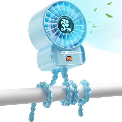 AMTIFO Blue Baby Fan - USB Rechargeable, Quiet, Adjustable Speed, Portable Cooling Fan for Baby Stroller, Car Seats, Nurseries, and Outdoor Activities - Long Battery Life, Turbo Airflow - color: Blue