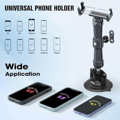 Universal Car Phone Mount, with 25mm Ball Magic Arm and 360° Rotation Phone Holder, Suction Cup Windshield & Dashboard Mount, for iPhone/Samsung/Android, Fits Phone Width 2.56-3.74"(KPS-10) - color: KPS-10