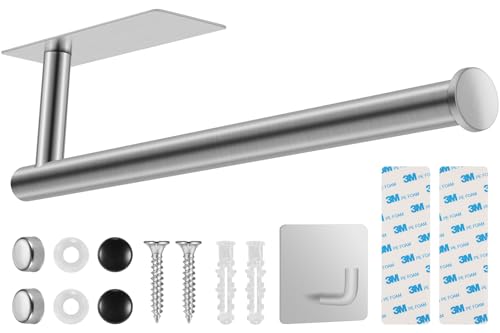 2nd Gen Paper Towel Holder Under Cabinet No Drilling, [More Sturdy] Self Adhesive or Drilling Paper Towel Holder Wall Mount for Kitchen, RV, [Fit Mega Paper Towel Roll] SUS304 Stainless Steel - color: C_silver