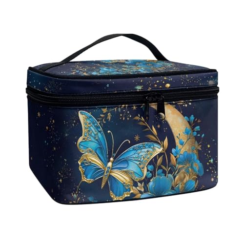 Flashideas Blue Butterfly Cosmetic Bag Skincare Bag Large Opening Design Makeup Bag Easy to Hold Portable Storage Bag for Cosmetics Vertical Storage - color: Blue Butterfly 1