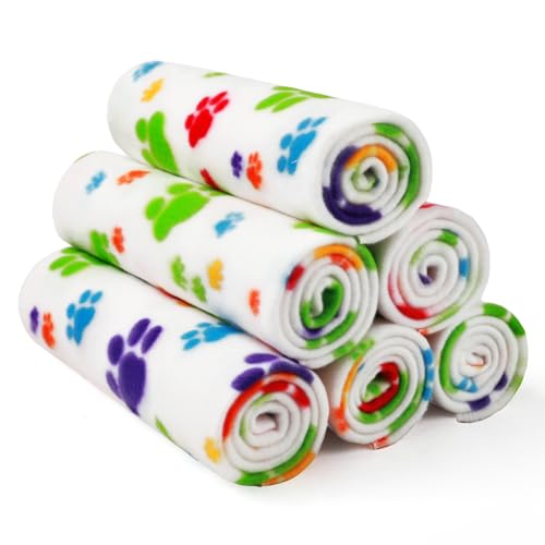 LINENLUX Cute Dog Blanket for Small Medium Dogs 6-Pack Soft Stretchy Fleece Blankets for Pet Cat Puppy Warm Wrinkle-Resistant Throw for Couch Bed Outdoor White 45x31 inch (Pack of 6) - color: White, size: 45x31 inch (Pack of 6)