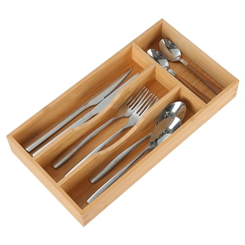 Upassion Bamboo Kitchen Drawer Organizer, 7 Inch Silverware Utensil Holder for Small Drawer, Wood Silverware Organizer for Cutlery - size: 7 x 13 inch (4 Slots)