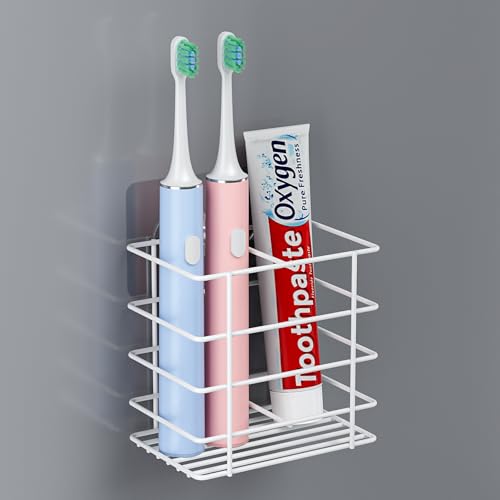 Open-Design Adhesive Shower Toothbrush Holder Wall Mounted with Drainage | Hanging Electric Tooth Brush Holder for Bathroom Wall Mirror, Metal Wall Toothpaste Storage Organizer for RV Camper, White - color: White, size: 2 Slots