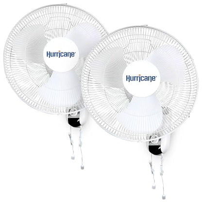 Hurricane 2-Pack 16" Classic Oscillating Wall Mounted Fan with 3 Quiet Speeds, White - Indoor Air Cooling Unit with Hanging Pull Cords for Home Garage, Office, Shed, and Grow Tents - style: 16" Classic