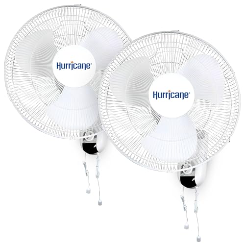 Hurricane 2-Pack 16" Classic Oscillating Wall Mounted Fan with 3 Quiet Speeds, White - Indoor Air Cooling Unit with Hanging Pull Cords for Home Garage, Office, Shed, and Grow Tents - style: 16" Classic