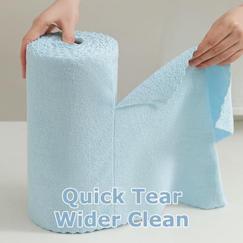 Jessy Home 80 Pack Microfiber Cleaning Cloth Roll Reusable Paper Towels 12"x12" Tear Away Cloth, Microfiber Towels for Cars, Wash Cloths, Lint Free Rags for House, Kitchen,Window,Cleaning Supplies - color: Blue
