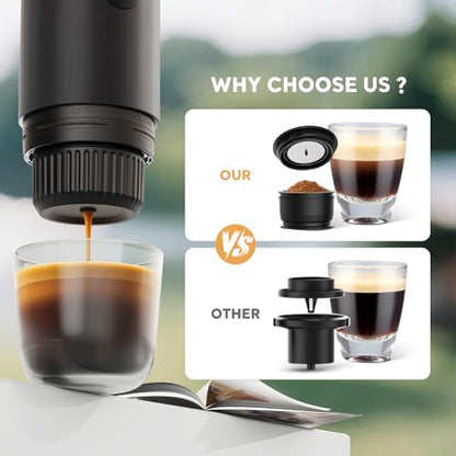 RECAFIMIL Portable 2-in-1 Coffee Maker, Portable 20 Bar Espresso Machine with Automatic Heating, Compatible with NS and Ground Coffee for Camping, Hiking Travel and Home (Black) - color: BLACK
