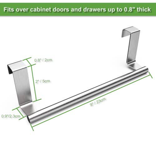 9" Over The Cabinet Towel Bar Holders, Handing Towel and Washcloth Rack for Bathroom and Kitchen, Stainless Steel, 2 Pack (Sliver)