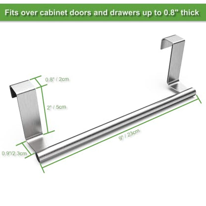 9" Over The Cabinet Towel Bar Holders, Handing Towel and Washcloth Rack for Bathroom and Kitchen, Stainless Steel, 2 Pack (Sliver)