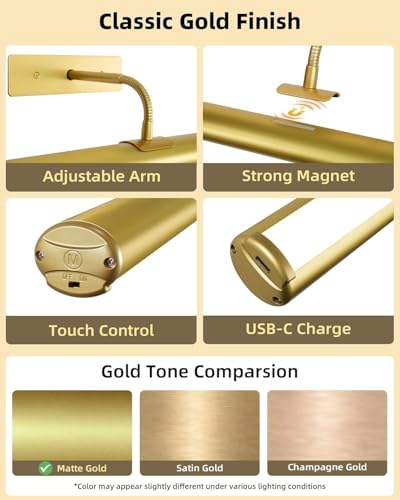 EZVALO 13in Picture Light for Wall, 4000mAh Rechargeable Art Light with Remote, RGB & 3 Color Temps, Battery Operated Wall Light for Paint, Photo - 2 Pack - color: RGB Gold