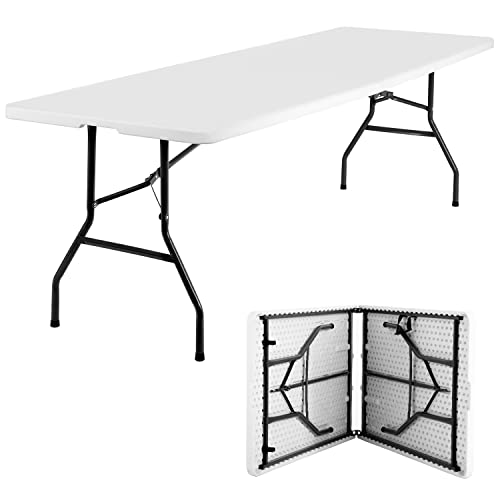 FDW 8FT Folding Table Half Portable Foldable Table Picnic Table for Office Home Camping Party (White, 8 FT) - color: White, size: 8 FT