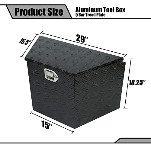 29 Inch Aluminum Black Plated Truck Tool Box Pickup Waterproof Underbody Tongue Box with Lock and Key for RVs, ATVs, Trailer & Truck (29"x17"x18") - color: Black, size: 29"x17"x18"