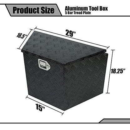 29 Inch Aluminum Black Plated Truck Tool Box Pickup Waterproof Underbody Tongue Box with Lock and Key for RVs, ATVs, Trailer & Truck (29"x17"x18") - color: Black, size: 29"x17"x18"