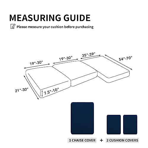 Easy-Going 100% Waterproof 3 Pieces Couch Cushion Covers for Sectional Sofa Left/Right L Shape Chaise Lounge Sofa Seat slipcover Anti-Slip Sofa Cover (2 Seater + 1 Chaise, Navy - color: Navy, size: 2 Seater + 1 Chaise