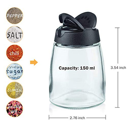 Glass Spice Jars, Double Lids Seasoning Shakers Glass Bottles Spice Shakers Sifter Barbecue Salt & Pepper Shaker Container (4PCS）