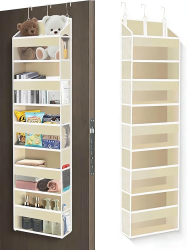 Over The Door Organizer Closet,5 Bins 10 Side Pockets,Hanging Organizer,Anti Tilt 44 lbs Load Door Organizers and Storage with Clear Window for Bedroom,Nursery,Rv,Bathroom,Camper(Beige) - color: beige