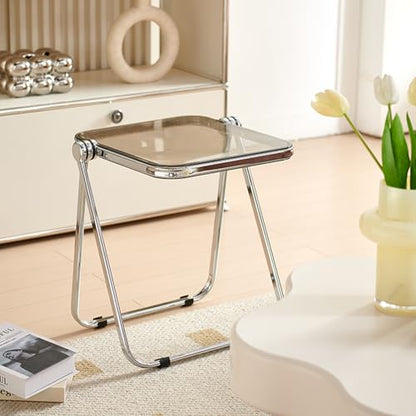 16.2"×14.1" Acrylic Folding Side Table, Portable Lightweight End Table, Sturdy Metal Frame and No Assembly Required, Space-Saving Design for Living Room, Bedroom and Small Room, Grey - color: Grey